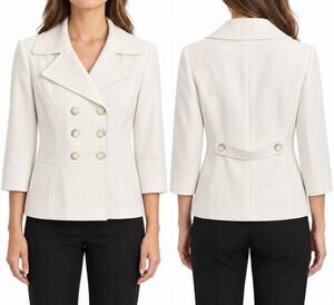 Isabella Suits Women's White Textured Double Breasted Blazer Size 12 3/4 Sleeve